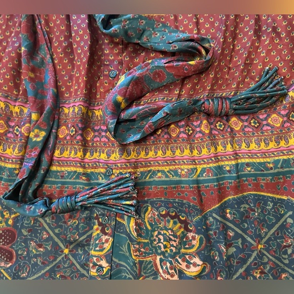 Sundance La Villette Midi Dress - Silky Texture - Boho Blue/Burgundy - Sz Medium - Picture 6 of 14